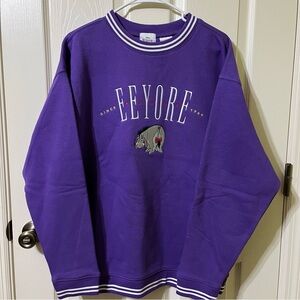 Disney Winnie the Pooh Eeyore Embroidered Purple Pullover Sweater Size L NWT